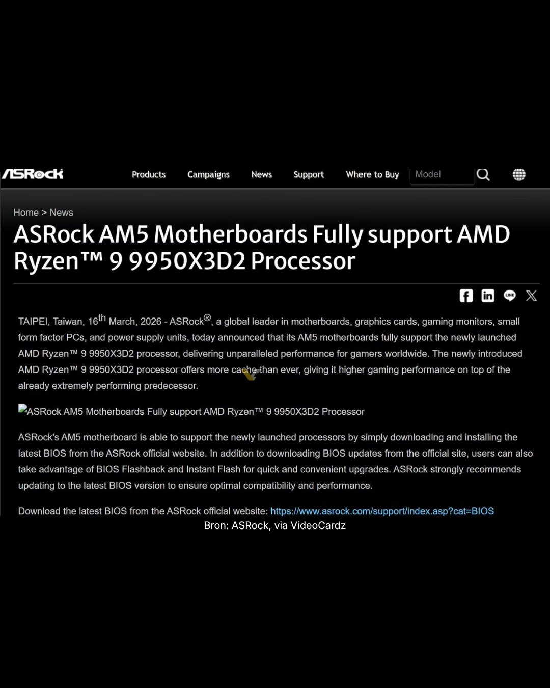 ASRock lekt mogelijk AMD Ryzen 9 9950X3D2 met 192MB cache